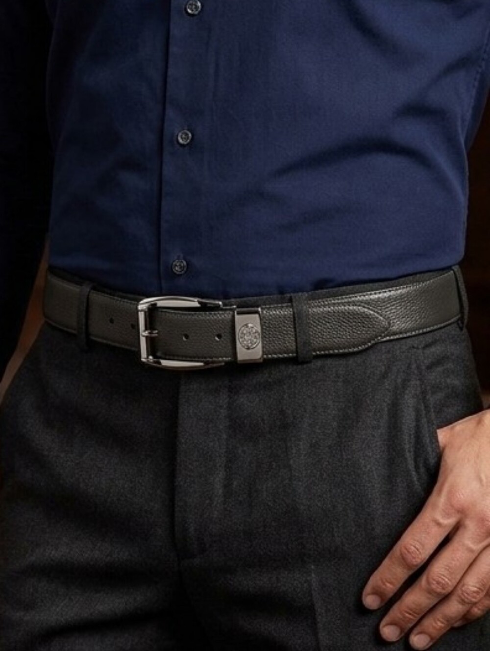 Ecko Unltd Men's Reversible Leather Belt Black Brown Silver Buckle Size 36